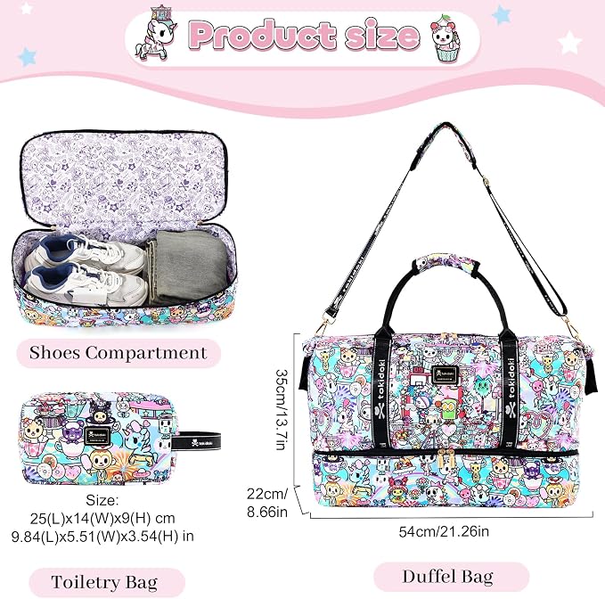 tokidoki Travel Duffle Bag, Weekender with Shoe Compartment Toiletry Bag | many compartments: laptop sleeve, wet-dry pocket, trolley sleeve. Includes toiletry bag. Carry-on. - Image 2