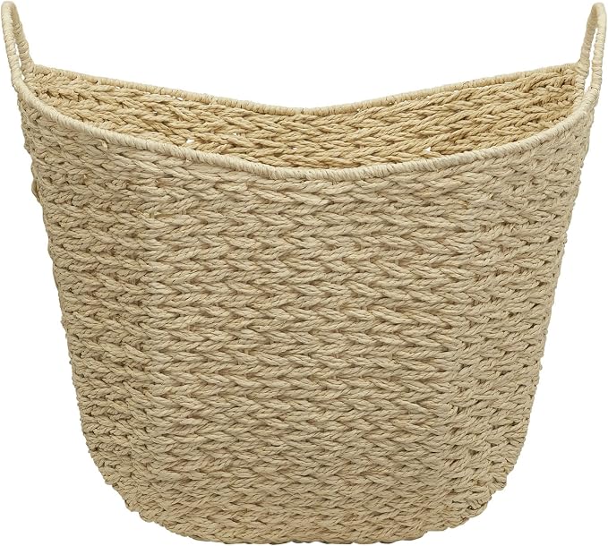Household Essentials Cream Paper Rope Basket with Handles, Natural Woven Storage Basket - Image 4