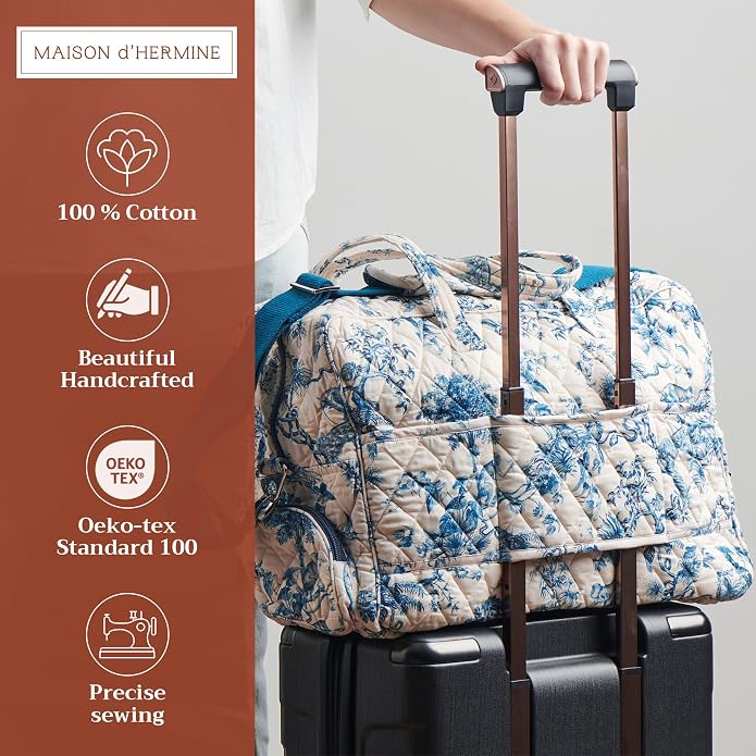 Maison d' Hermine Weekender Bags for Women Cotton Quilted Duffel Overnight Luggage Weekend Bag for Men Gym Gifts Travel | Overnight Luggage Weekend Bag for Men Gym Sports Gifts Duffle bag Business Travellers Trip Spring Summer - Image 2
