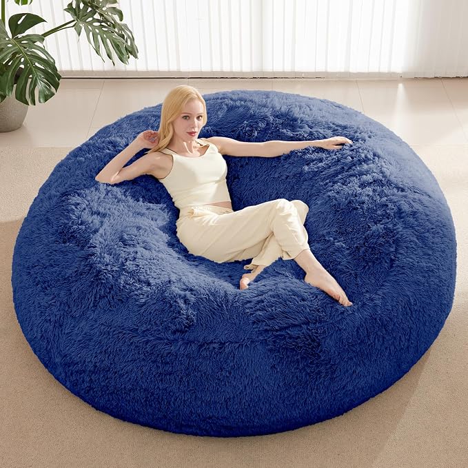 Bean Bag Cover (No Filler) - Faux Fur Beanbag Chairs Covers Only, Stuffed Animal Storage Bean Bag for Adults, Large Washable Beanbag Cover Without Filling, 5FT, Navy Blue by ODreamyDogs