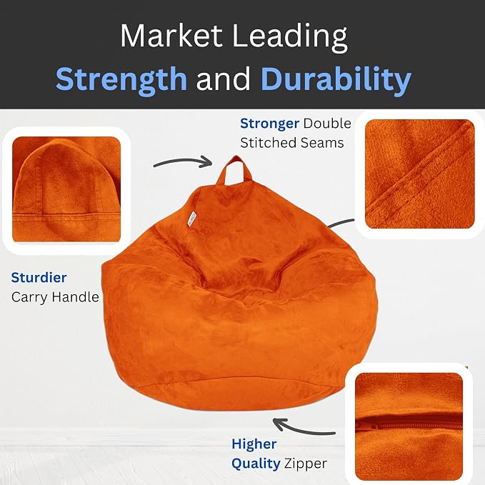 Bean Bag Stuffed Animal Storage Chair Cover (No Filler) for Kids and Adults. Extra Large Bird's Nest Beanbag Soft Premium (Orange, 3.5 ft (Cover Only)) - Image 3