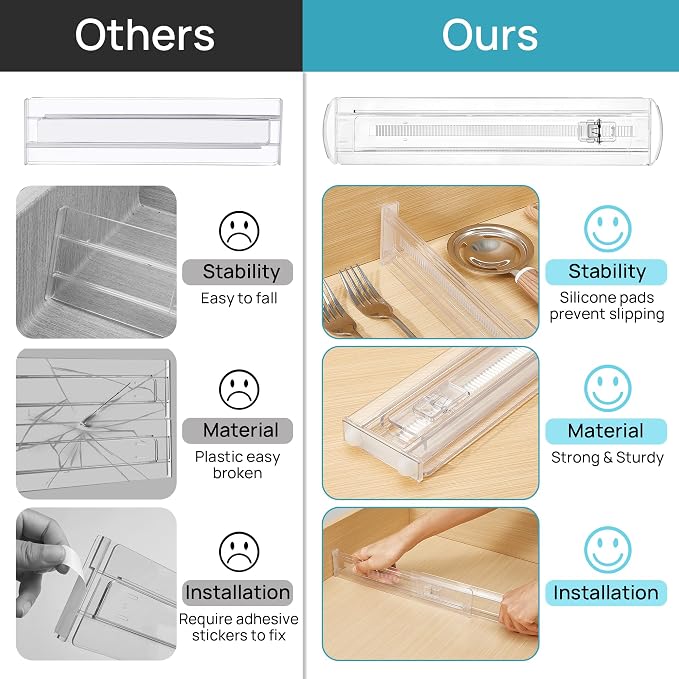 Vtopmart 8 Pack Shallow Drawer Dividers, 2.36" High 12.5"-20.8" Adjustable Expandable Kitchen Drawer Organizer, Clear Plastic Organizer Separators for Flatware, Utensil, Cutlery, Underwear, Clothes | Expandable Kitchen Drawer Organizer, Clear Plastic O... - Image 8