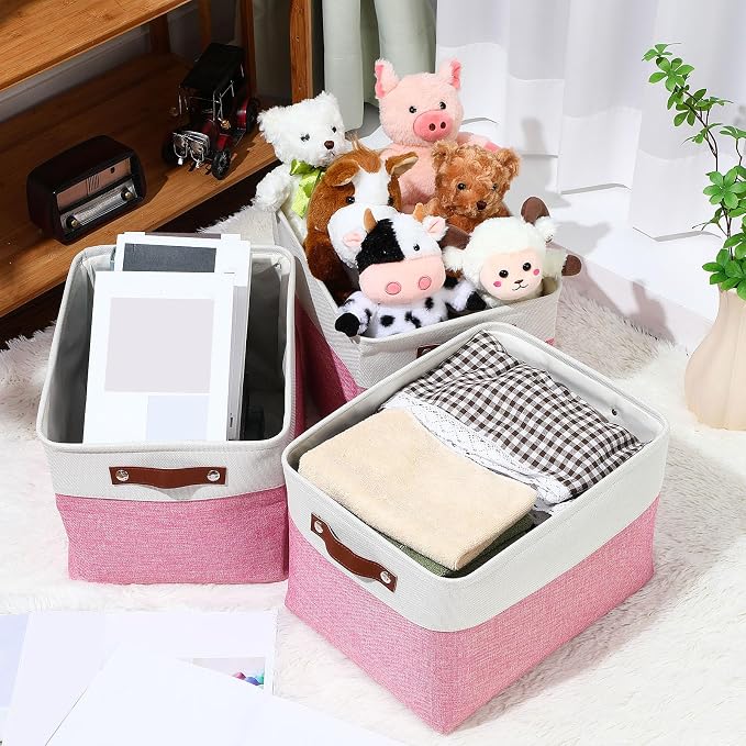 Uiifan 8 Pack 16 x 12 x 10 Inch Large Storage Baskets Collapsible Fabric Storage Cubes Bins with Handles for Shelves Closets Nursery Home Clothes Toys Organizers, Pink - Image 4