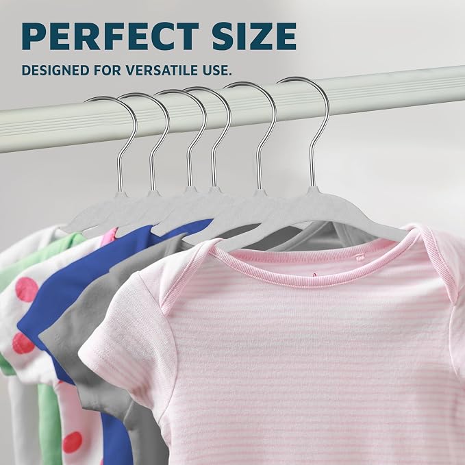 White Velvet Kids Hangers 20 Pack, 10.83" Non-Slip Baby & Toddler Hangers for Clothes, Space-Saving Slim ABS Plastic with 360° Swivel Hook & Notched Shoulders, Up to 10 lb Capacity - Image 7