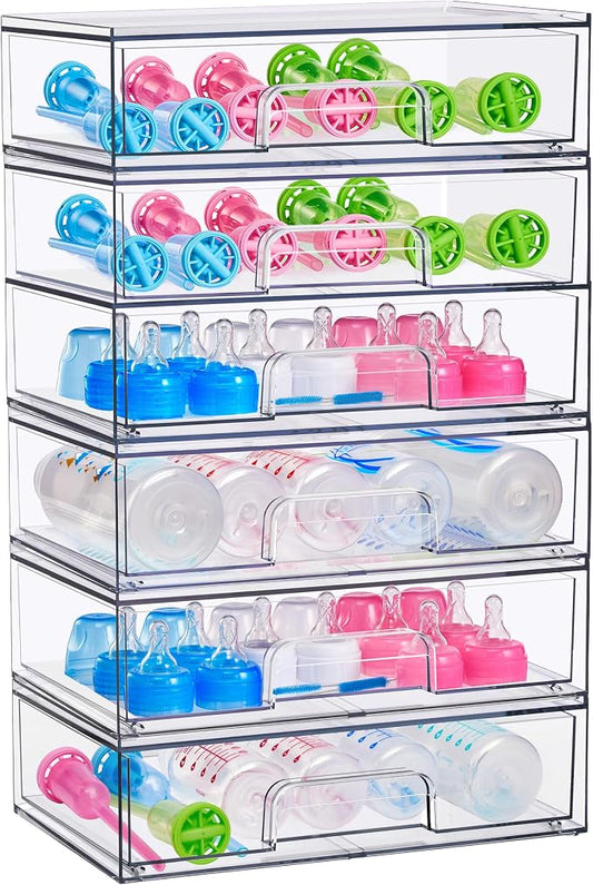 Sorbus Stackable Storage Drawers, Clear Acrylic Pull-Out Organizer (6 Pack) | Wide plastic bins hold baby bottles, cosmetics and bathroom supplies on countertops or inside cabinets and pantries. by Sorbus