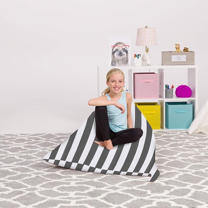 Posh Creations Stuffed Animal Storage Bean Bag Chair Kids, Teens and Adults-Stuffie Seat Cover ONLY, 200L-Large, Canvas Stripes Gray and White - Image 2