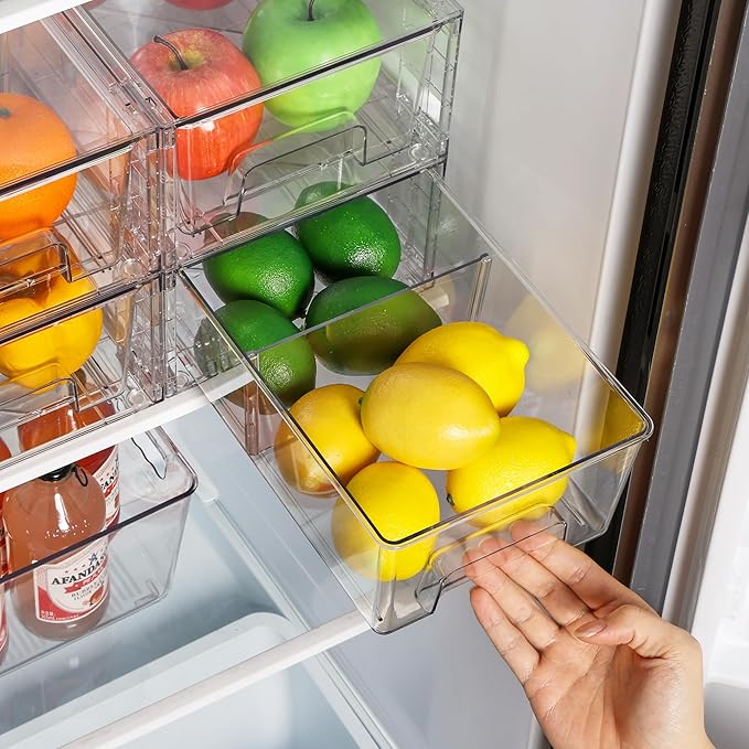 Vtopmart 4 Pack Stackable Clear Drawer with Dividers | Easy Assembly, Stackable Storage, Removable Dividers, Non-Slip Design, For Fridge, Under Sink, Pantry & Bathroom - Image 5