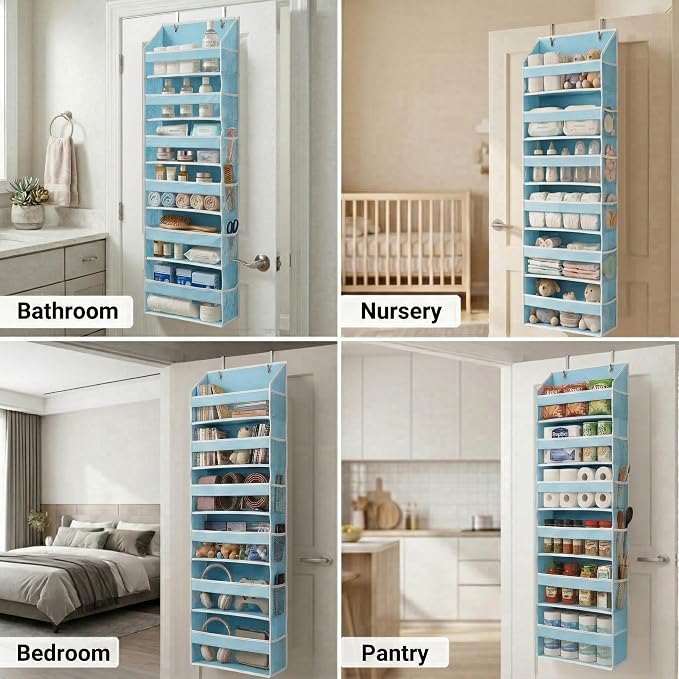 Over the Door Organizer, 6-Tier, 100D Fabric, Baby Blue 1pc | Over the door shoe organizer, 50 lbs capacity, 12 side mesh pockets, 100D extra thick fabric, Closet & entryway storage - Image 7
