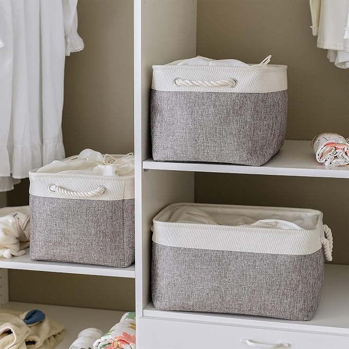 Storage Baskets for Organizing, X Large - 3 Pack 17.7L×13.8W×9.8H in Foldable Storage Bins for Shelves, Fabric Storage Box for Closet Nursery Toy Gift (White & Grey) - Image 3