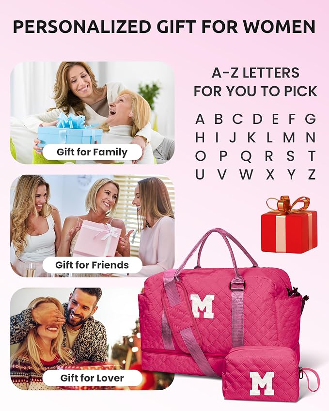 Gifts for Teen Girls 12-14, Birthday Gift-Monogram Overnight Bags | Initial Travel Bag with Shoe Compartment, Personalized Weekender Bags for Women, Letter Travel Bag with Makeup bag (Letter M) - Image 2