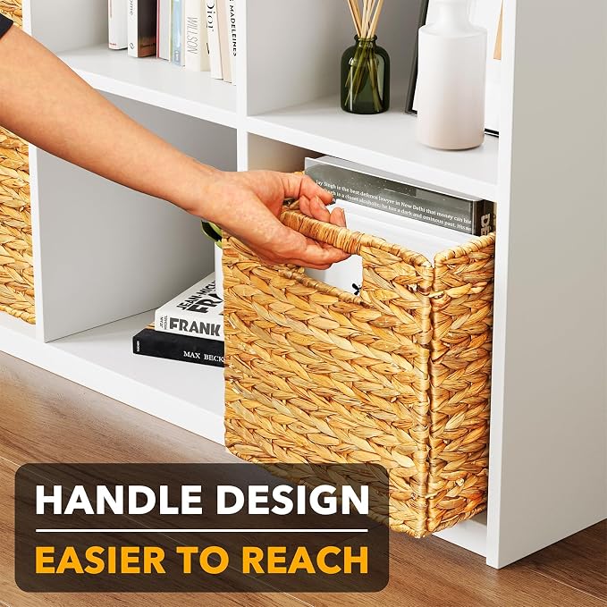 SpaceAid 6 Pack Wicker Basket, Storage Baskets for Organizing, Woven Rattan Basket with Handles for Shelves, Water Hyacinth Large Cube Organizer Storage Bin, 10.5x10.5x10.5 inch, Natural - Image 6