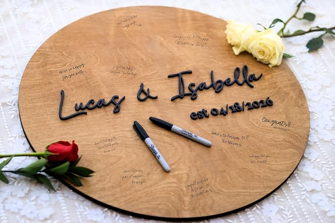 Personalized Round Guest Book Alternative Sign, Unique Guest Book Sign, Custom Alternative Guest Book, Wooden Guest Book, Wedding Ceremony Guestbook Sign (Design 8) - Image 2