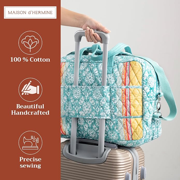 Maison d' Hermine Weekender Bags for Women Cotton Quilted Duffel Overnight Luggage Weekend Bag for Men Gym Gifts Travel | Overnight Luggage Weekend Bag for Men Gym Sports Gifts Duffle bag Business Travellers Trip Spring Summer - Image 4