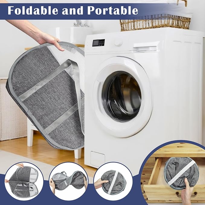 93L Collapsible Laundry Baskets Pop Up Laundry Hamper with Reinforced Handles Reliable Foldable Laundry Hamper for Laundry Room Kids Room (Large Grey) - Image 5