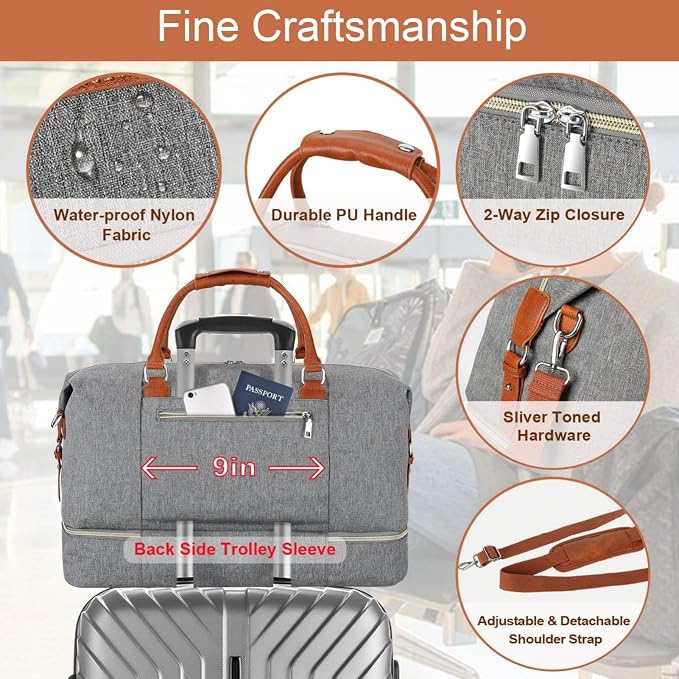 ITIEZY Weekender Bag for Women 21.5" Travel Duffel Large Carry On Bag 3PCS | Nylon Duffel Bag with Waterproof Shoe Compartment, Crossbody Bag and Toiletry Bag, Travel Weekend Hospital Overnight Gym Bag - Image 5