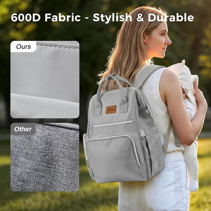 Diaper Bag Backpack with Wet/Dry Pocket, Changing Pad, 27L Grey | 14 Pockets, 3 Insulated Bottle Pockets & Rear Opening for Organizing, Stroller Straps & Luggage Sleeve for Travel - Image 7