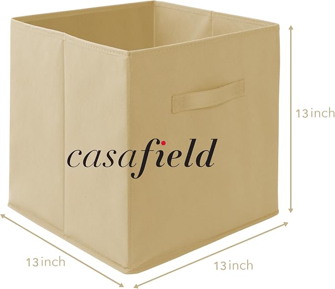 Casafield Set of 12 Collapsible Fabric Cube Storage Bins, Sandy Beige - 13" Foldable Cloth Baskets for Shelves, Cubby Organizers & More - Image 7