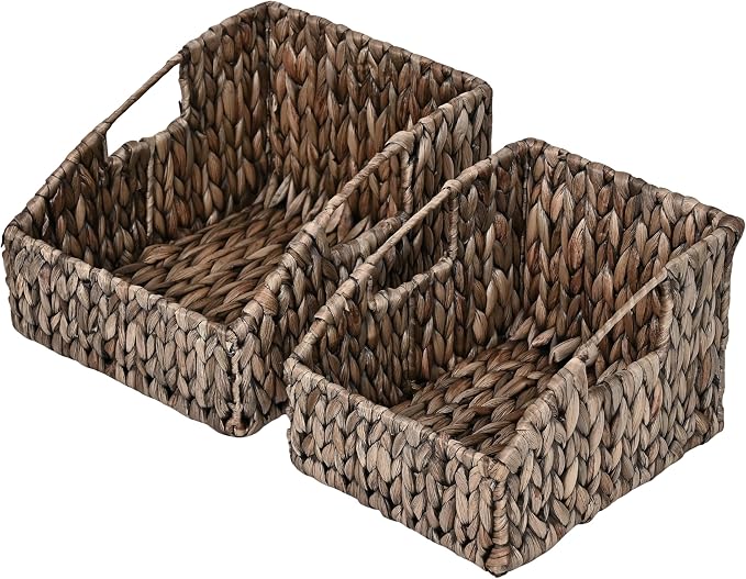 happimess Havanah 2-Piece Slanted Pantry Baskets Hyacinth 11", Gray Brown | Southwestern Style, Hand-Woven Design, Nesting Storage, Built-In Handles, Iron Frame, Decorative Containers by Happimess