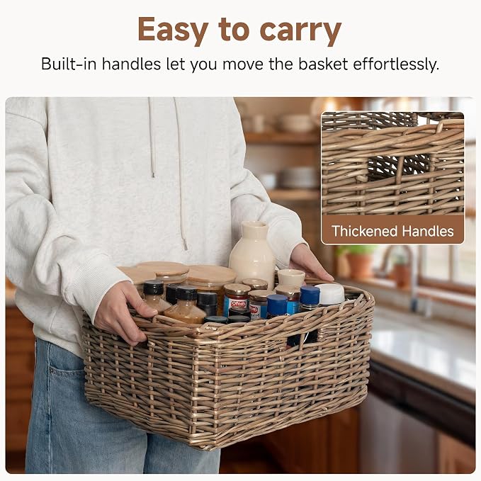 StorageWorks Pantry Baskets, Willow Storage Baskets for Organizing, Shelves, Pantry Organizers and Storage, Brown, 16 ½"L x 13" W x 7 ½"H - Image 3