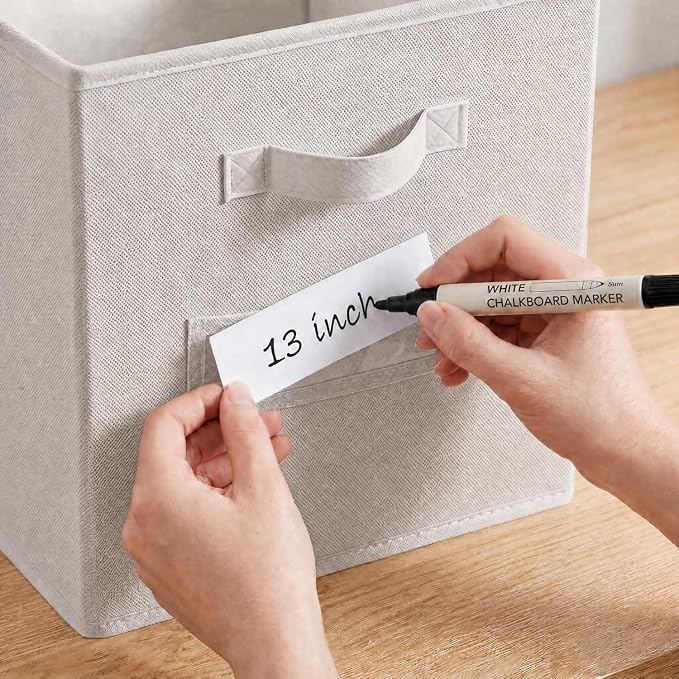 Storage Bins,13" Cube Storage Bin with Labels,10pcs,Beige | Fabric Storage Cubes for Shelves,13 Inch storage cube bins with 10 Labels Window Cards & a Pen. - Image 4