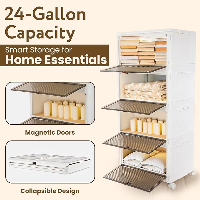 Quik Box Sport 4-Tier Stackable Storage Organizer - 24 Gallon Capacity Collapsible Bins with Magnetic Doors, Space-Saving Vertical Storage for Bedroom, Closet, Dorm Organization - Image 6