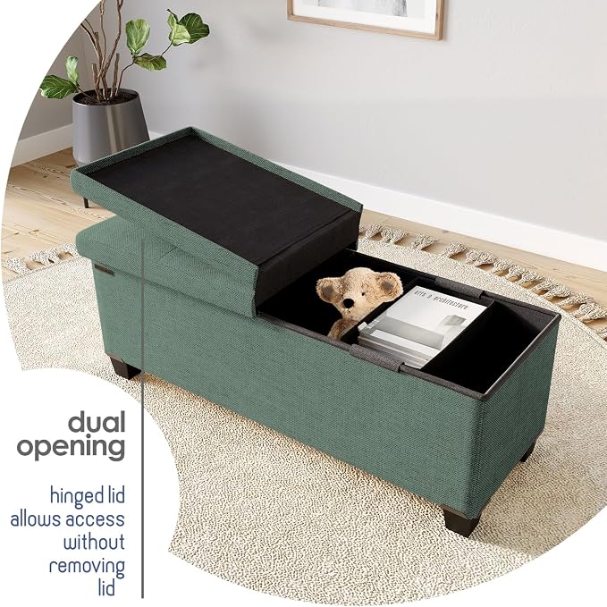 Storage Ottoman Bench with Bins, 43-in Storage Bench for Bedroom End of Bed, Folding Foot Rest Ottoman for Living Room Max 660lbs, Fabric Ottomans, Green - Image 9