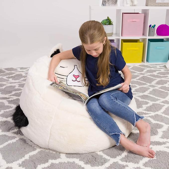 Posh Creations Cute Soft and Comfy Bean Bag Chair for Kids, Large, Animal - Ivory Cat - Image 2