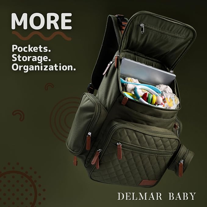 Large Diaper Bag Backpack for Mom & Dad | Unisex Baby Travel Bag | 15 Pockets | Changing Pad | Stroller Straps | Stylish & Washable | Newborn Essentials | Army Green - Image 2