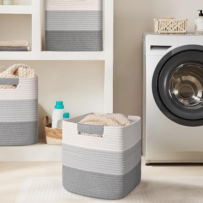 11 Inch Storage Cubes, 6 Pack Cube Storage Bins for Organizing, Cotton Rope Woven Baskets for Shelves, Bathroom, Kids Room, Closets, Baby Nursery - Image 6