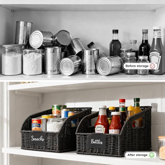 Brownlily Faux Wicker Pantry Storage Baskets, Black-Single Set (3-Piece) | Handwoven Baskets for Organizing with Built-in Handles, All-Purpose Storage Baskets with Chalkboard for Shelves,Laundry Room - Image 4