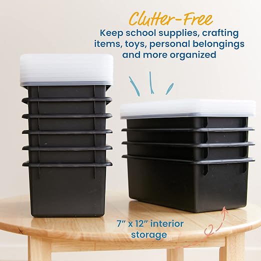 ECR4Kids Cubby Storage Plastic Bin with Lids, Multipurpose Organization, Black, 10-Piece | Durable plastic, GREENGUARD Gold Certified, 7 quart capacity, lightweight & nestable, easy-lift lids, classroom/home use - Image 3