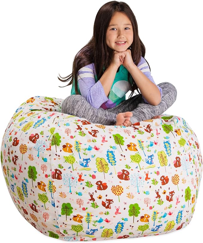 Posh Stuffable Kids Stuffed Animal Storage Bean Bag Chair Cover - Childrens Toy Organizer, Large 38" - Canvas Animals Forest Critters by PoshCreations