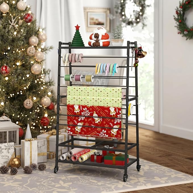 lukar Ribbon Holder, Rolling Ribbon Storage Organizer Rack for Craft Room | 16 Tier Metal Ribbon Holder Organizer Rack, Christmas Ribbon Storage Rack for Home Flower Shops by lukar
