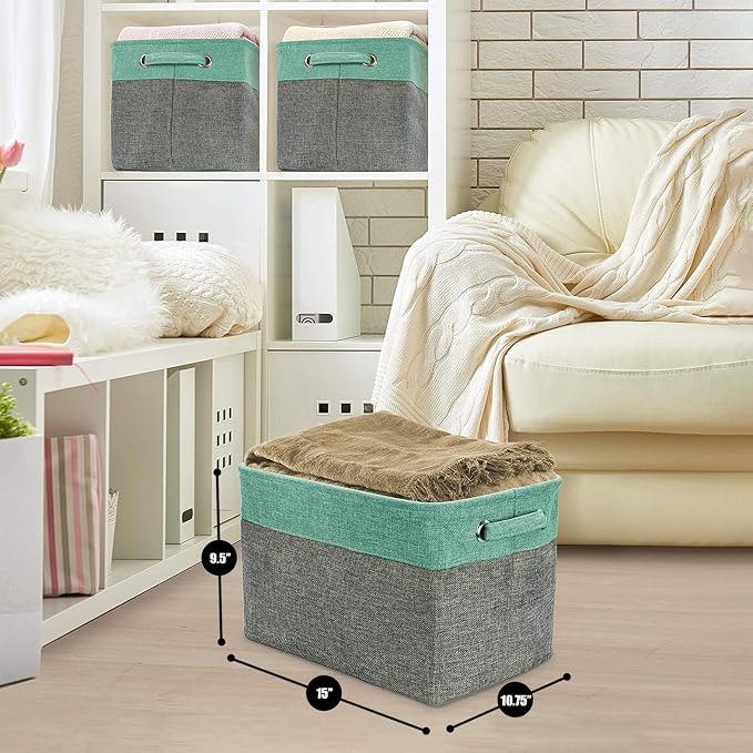 Sorbus Premium Fabric Storage Cubes 15 Inch - Big Sturdy Collapsible Storage Bins with Dual Handles - Foldable Baskets for Organizing - Decorative Cube Storage Bins for Home & Office Use- 3 Pack| Teal - Image 2