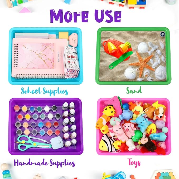 Maitys 24 Pcs Plastic Art Tray 11x8.7x1 Inch Activity Craft Tray,Colorful | Classroom Serving Trays, Stackable Storage, Sand Trays for School Painting Beads Crafts DIY Projects - Image 4