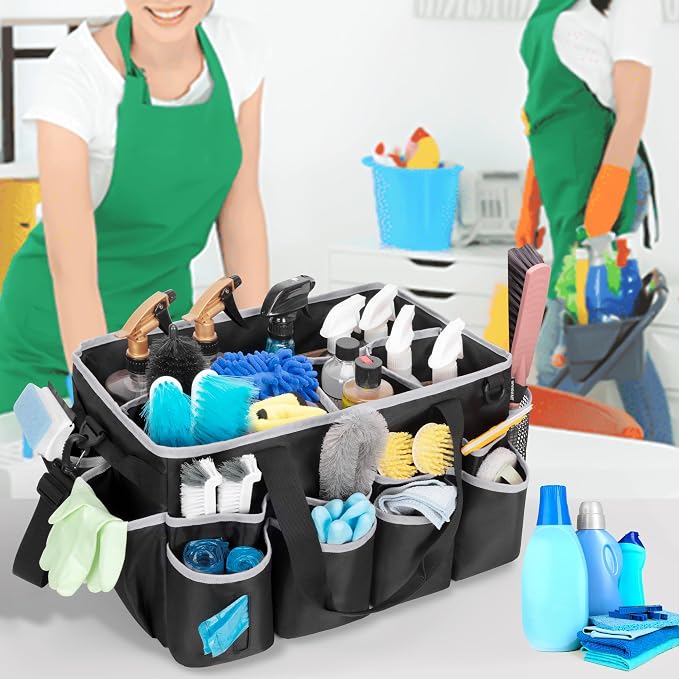 HODRANT Extra-large Wearable Cleaning Caddy with Pad, Handle & Divider | Cleaning Organizer Bag for Clean Products, Housekeeper Tote Car Wash Tools Bag for Detailing Supplies, Bag Only, Gray Edge - Image 7