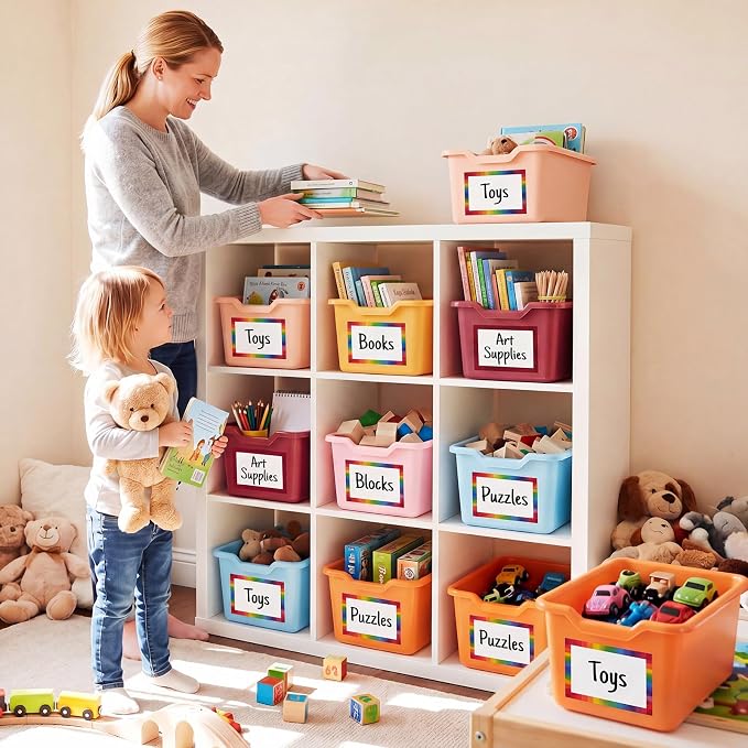 Funrous 72 Pack Plastic Cubby Bins for Classroom, Stackable Storage Bins with Rainbow Labels and Handles Cubby Organizer Containers for Teacher Supplies Home Office Daycare and Playroom (Orange) - Image 5