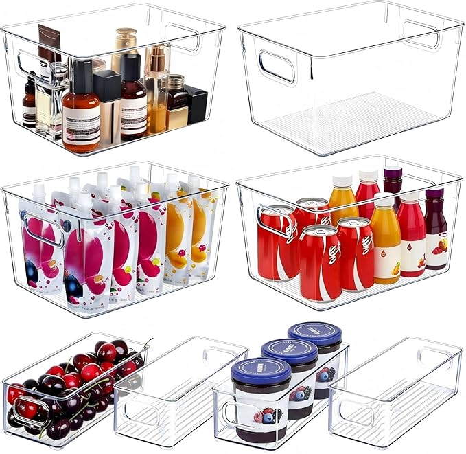 SKTEET Set of 8 Clear Plastic Storage Bins, 4 Large and 4 Small Stackable Storage Containers for Pantry Organization and Kitchen Storage Bins,Home Edit and Cabinet Organizers by SKTEET