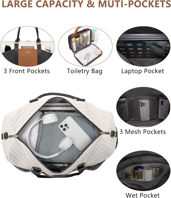 Women Weekender Travel Duffle Bag: Travel Duffel Overnight Bags with Shoe Compartment Large Carry on Tote with Toiletry Bag Weekend Traveling Yoga Gym Hospital Bag for Women with Wet Pocket - Image 2