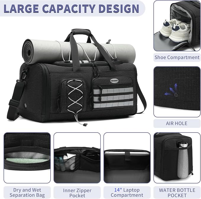 BOSSTIN Gym Bag for Men & Women, 45L-50L Expandable Sports Duffle Bag | Convertible Duffel Backpack, Comes with Toiletry Bag, Shoe Compartment & Wet Pocket, for Workout, Weekender, Overnight Travel - Image 3