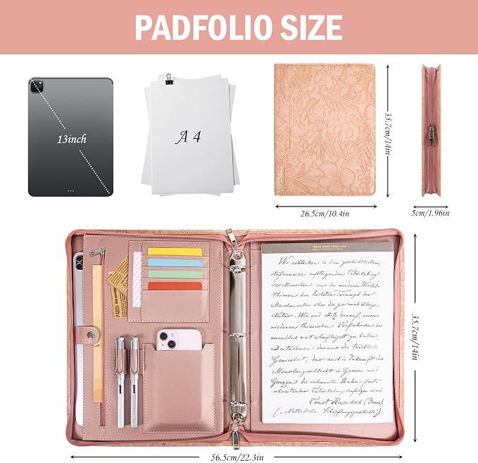 Calfinder Personalized Portfolio for Women, Free Name Engrave,Leather Binder 3 Ring, Business Portfolio Organizer for Documents,Ipad,Tablet,Unique Gift for Graduation/Professionals/Lawyers - Image 3