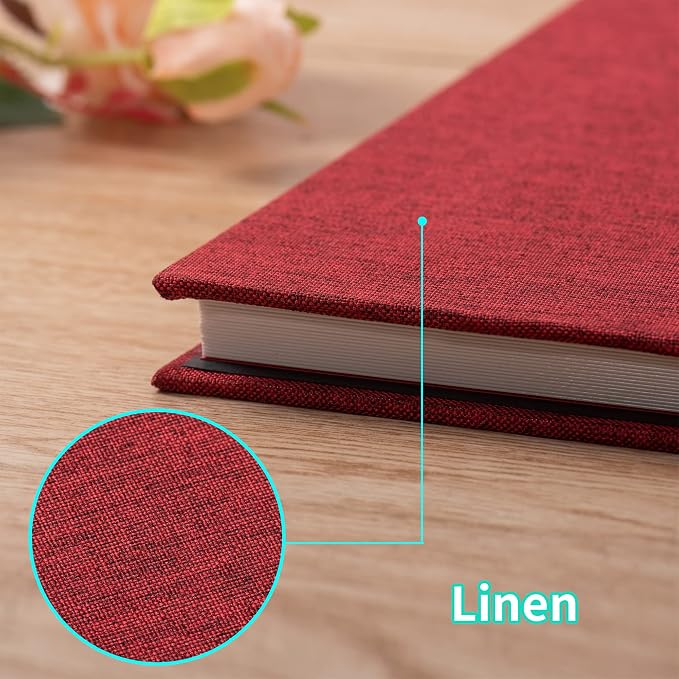 Large Photo Album Self Adhesive 4x6 8x10 10x12 13"x12.8" Magnetic Scrapbook Album 12.6"x11" Inch 40 Pages Linen Cover DIY Photo Album with A Metallic Pen and DIY Stickers(Red) - Image 5