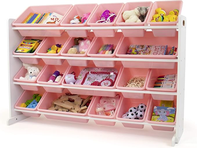 Humble Crew Kids Toy Organizer with 20 Bins, 4 Tier Storage for Playroom | Sturdy wood and steel toddler shelf, removable BPA-free containers, wall anchor anti-tip safety kit for bedroom or classroom - Image 2