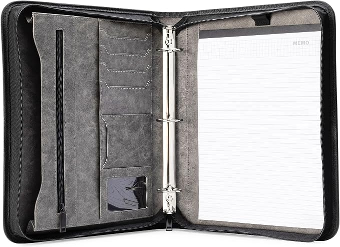 Forevermore Portfolio Binder, 1.5" Permanent 3-Ring, Vegan Leather, Gray - Image 7