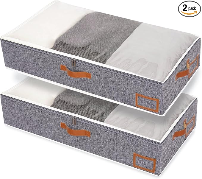 Yawinhe Pack of 2 Underbed Storage Bags, Foldable Clothes Storage with Clear Window, for Duvets, Clothes, 80 x 40 x 15 cm, Grey by Yawinhe