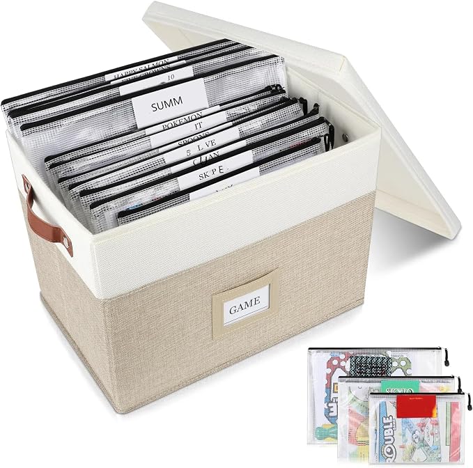Board Game Storage, Board Game Organizer with 12pcs Zipper Bags and Writable Stickers, Board Organizers Storage with Lid for Office Supplies, Puzzles, Video Game, Craft Product by HLWGOG