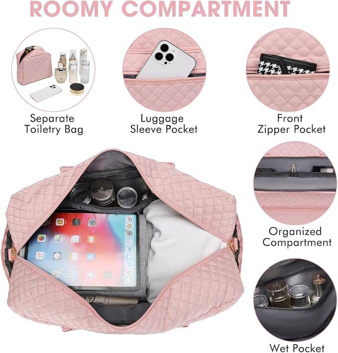 Travel Duffle Bag Weekender for Women - 38L Carry-On Overnight Personal Item Bag with Shoe Compartment & Wet Pocket Weekend Tote Bags with Toiletry Hospital Bags for Labor and Delivery - Image 4