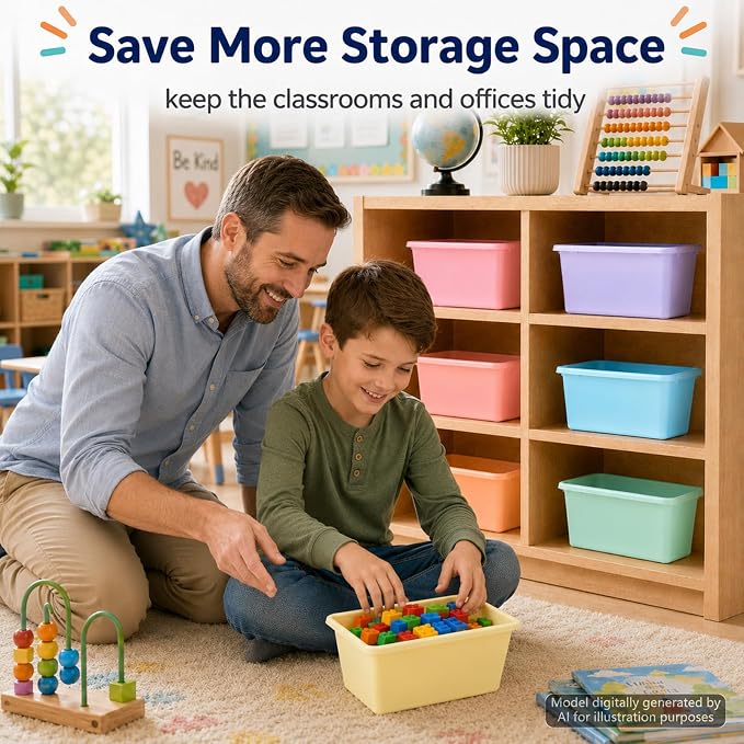 gisgfim 24 Pack Plastic Cubby Storage Bins Crew Toy Stackable Bin Classroom Plastic Cubby Bins Stackable Storage Containers Classroom Book Bin for Student Teacher School Office Home(Pastel) - Image 5