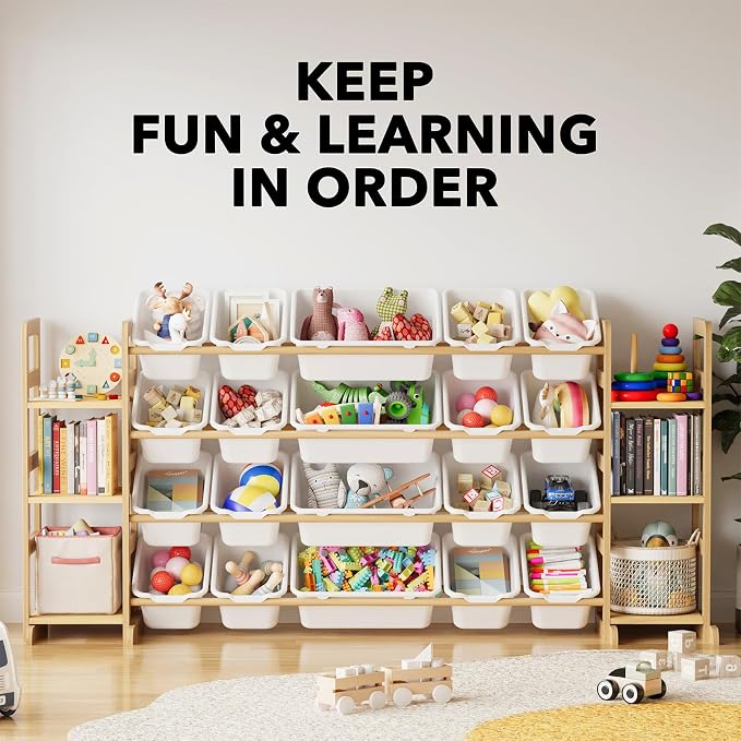SpaceAid Toy Storage Organizer with 6 Shelves and 20 Bins, Toy Organizers Storage Bookshelf, Kids Bin Shelf Toys Box Bookcase for Bedroom Playroom Organization Room Decor, White - Image 6