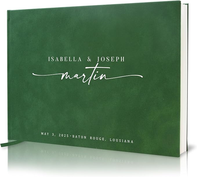 Personalized Guest Book - 11.5" x 8.5" Custom Bride & Groom Names with Bookmark and Hard Cover 140 GSM Blank Pages, for Weddings Guest Book, Engagements, Birthdays, Special Events, Emerald by ModernAlbumDesigns